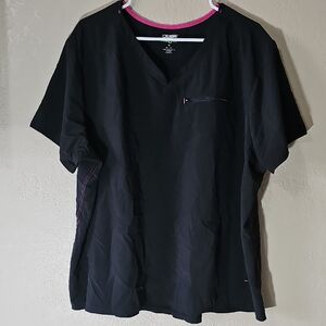 1o Scrubstar Black V-Neck Scrub Top with Pink Trim